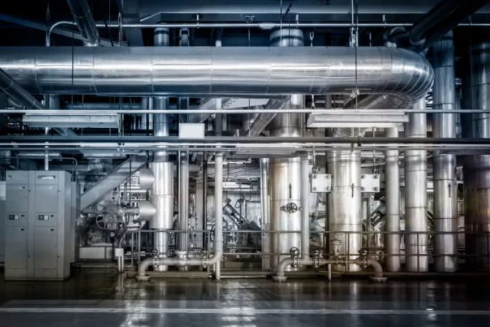 Industrial process plant with piping and equipment